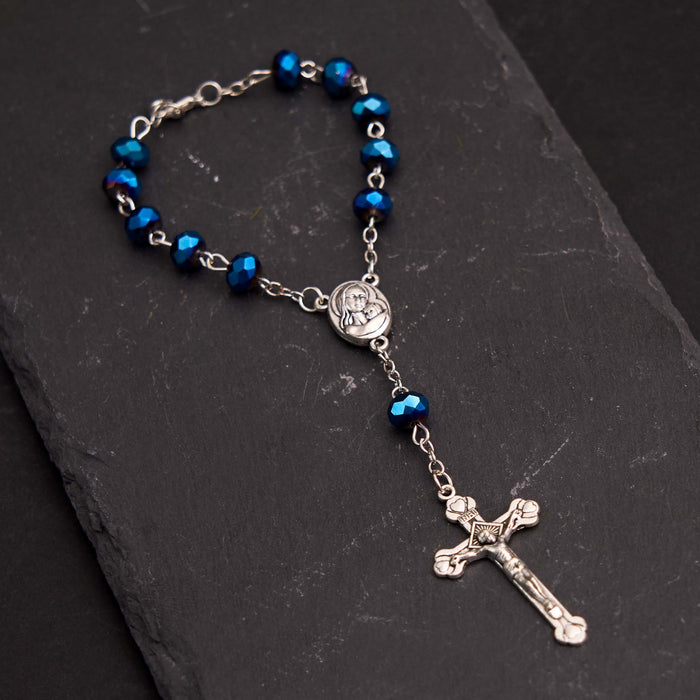 Blue Crystal Gemstone Virgin Mary Bracelet Rosary