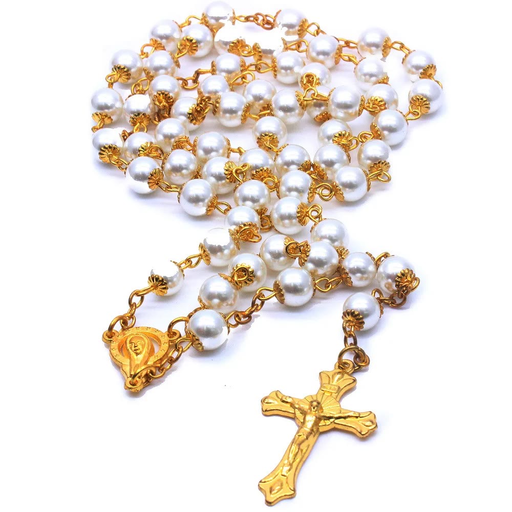 White Pearl Beads Catholic Blessing Rosary