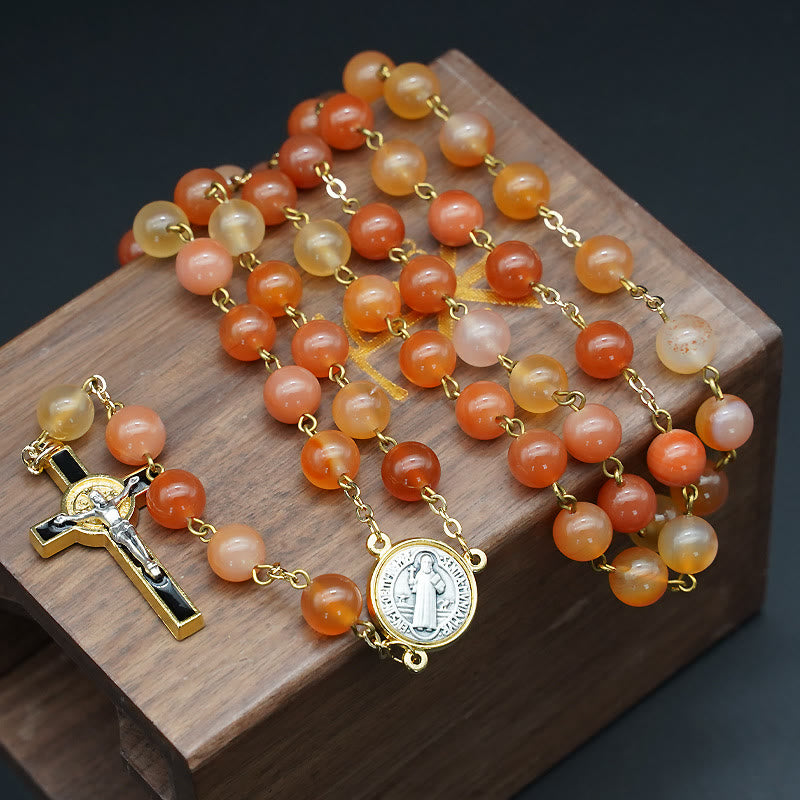 Natural Agate Rosary with St. Benedict & Crucifix
