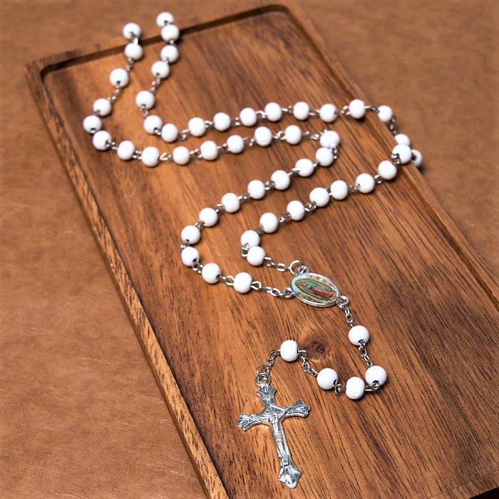 Our Lady of Guadalupe & Crucifix of 6 mm Round Multicolor Wood Alloy Chain Rosary