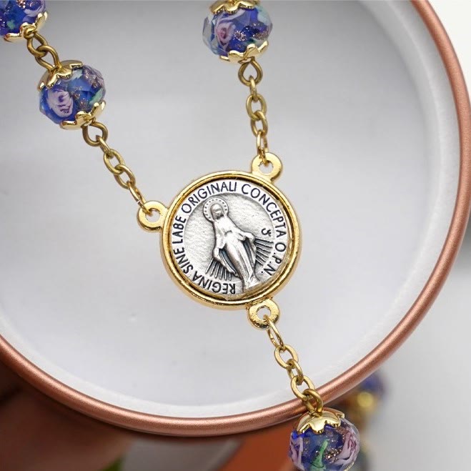 Virgin Mary Glazed Multi-color Crystal Rosary