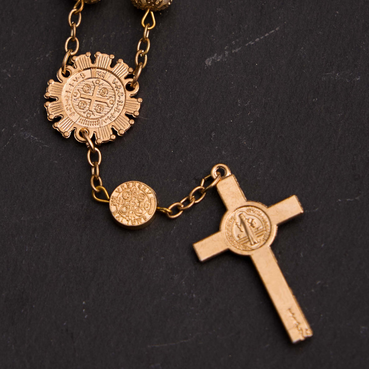 Christian Glass Beads St. Benedict & Jesus Cross Bracelet Rosary