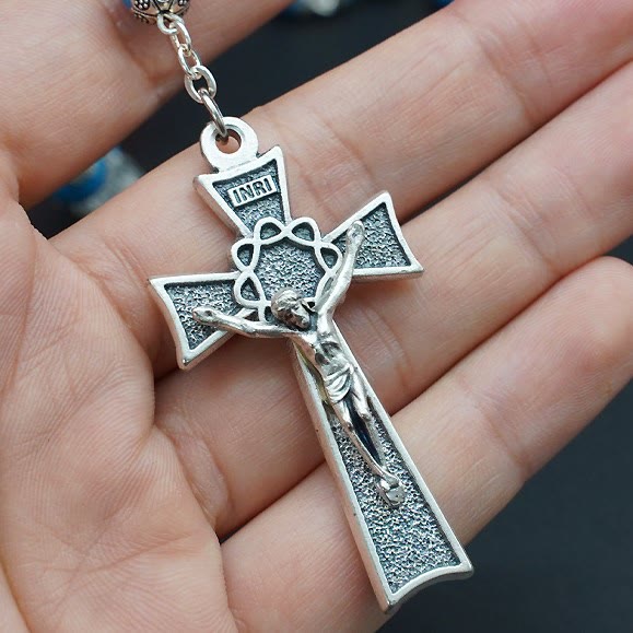 Blue Turquoise Christ Prayer Rosary with Mary & Baby Jesus Medal
