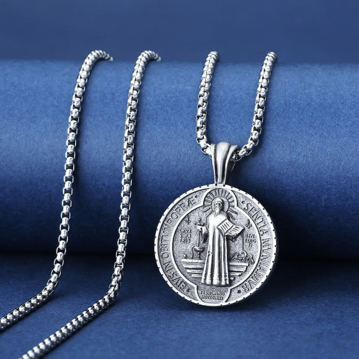 Saint Benedict Vintage Catholic Pendant Necklace: Amulet Jewelry for Prayer