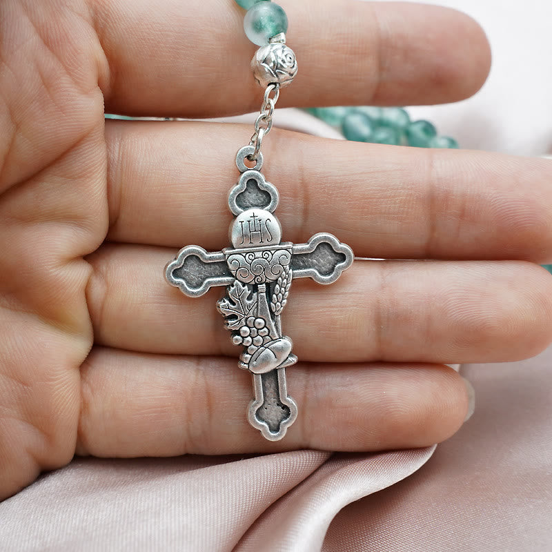 Aqua Green Chalcedony Crystal Prayers Blessing Rosary