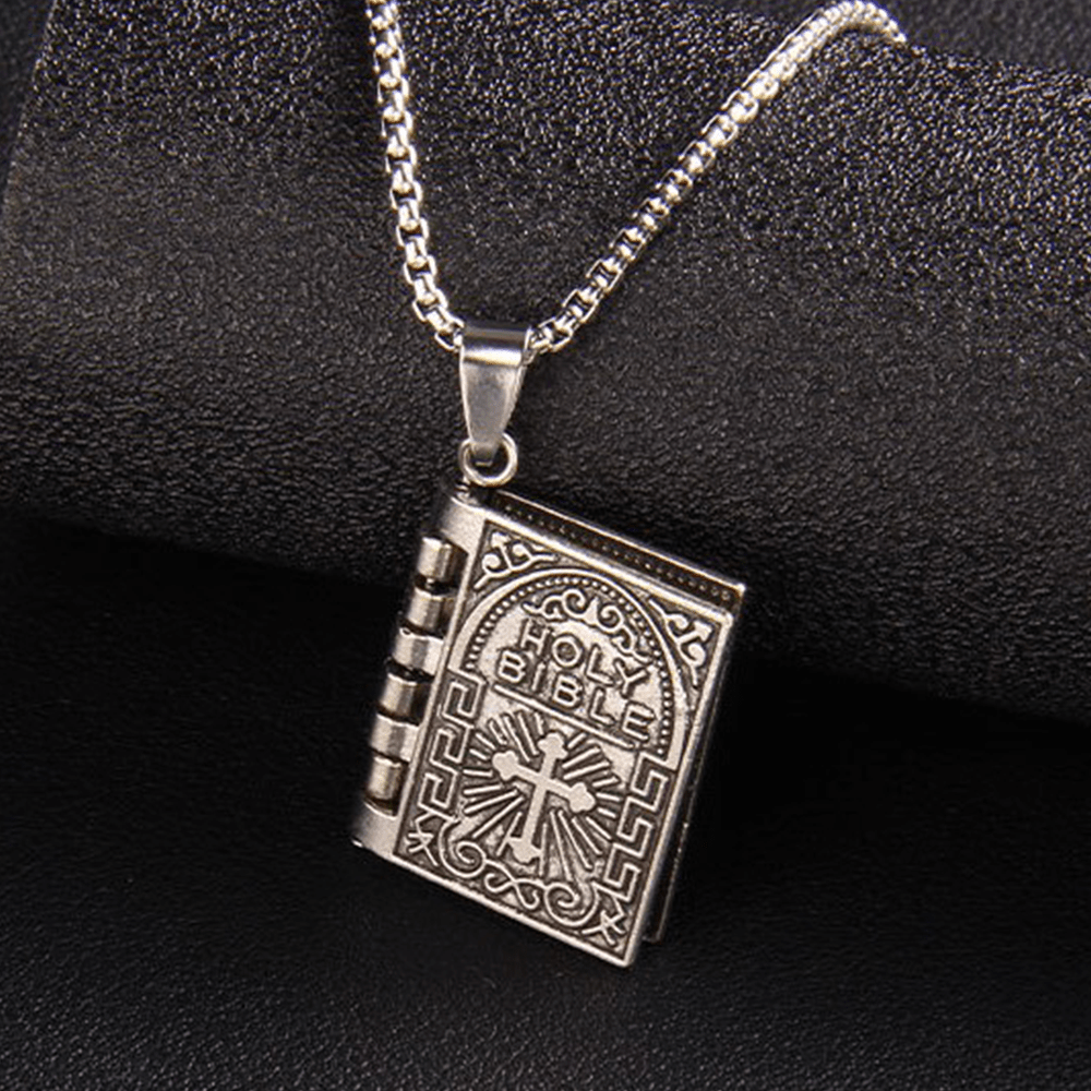 Turnable Cross Holy Bible Pendant Quality Necklace