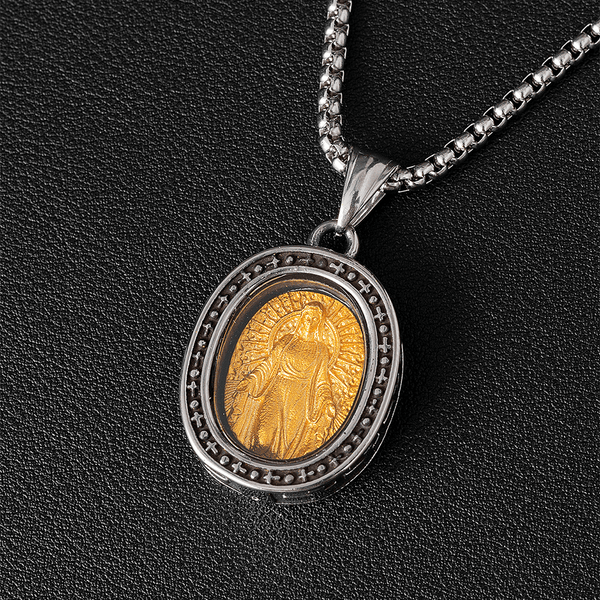 the Golden Christ Saint Medal Pendant Titanium Necklace