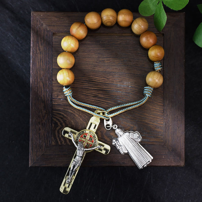 Olive Wood Pocket Rosary with Special-Made Saint Benedict Medal & Crucifix