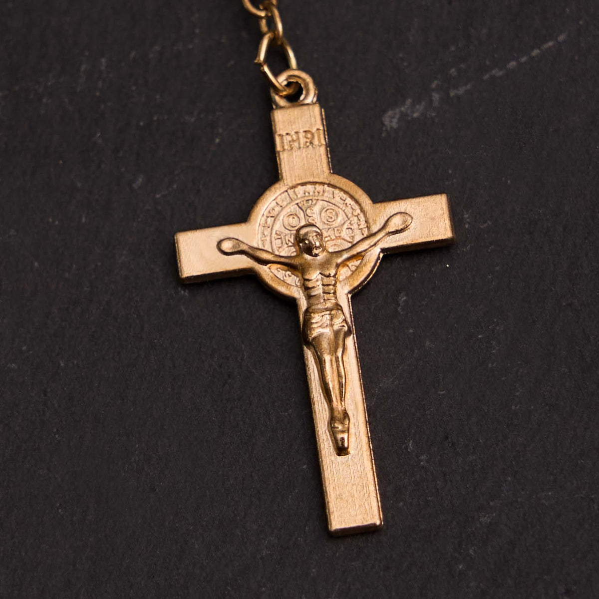 Christian Glass Beads St. Benedict & Jesus Cross Bracelet Rosary