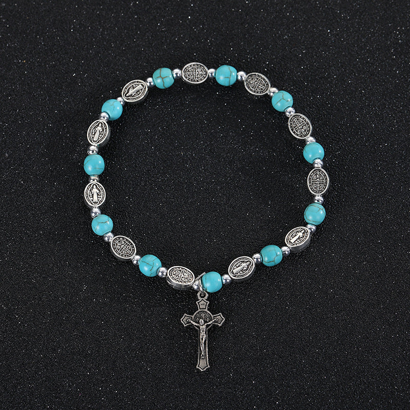 Agate/Turquoise St. Benedict Cross Bracelet