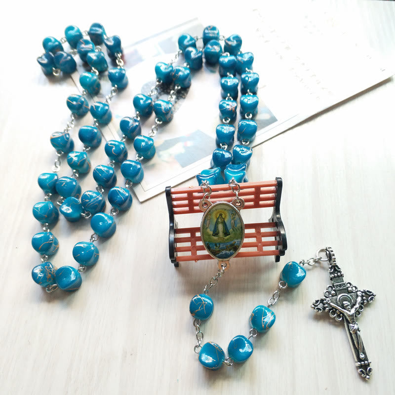 Our Lady of Guadalupe & Crucifix of 10 mm Polyhedron Peacock Blue Acrylic Alloy Chain Rosary