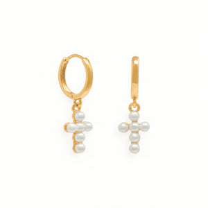 Pearl Cross Earrings