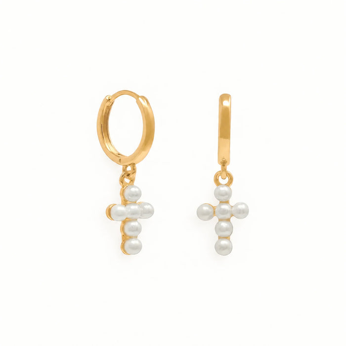 Pearl Cross Earrings