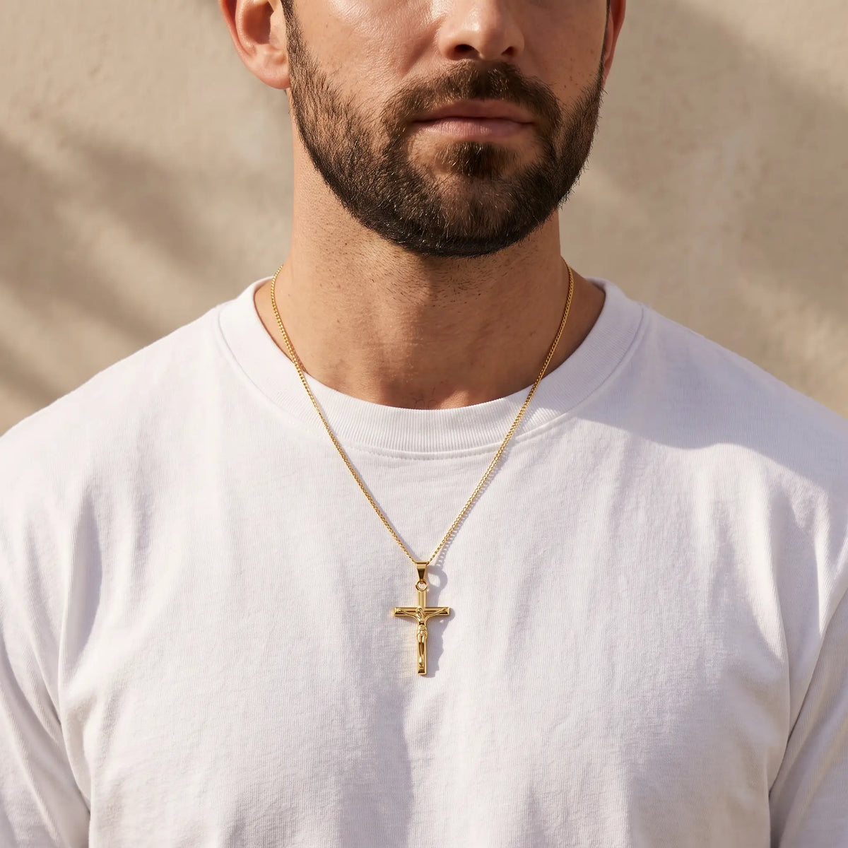 Crucifix Necklace — HeavySaint men model
