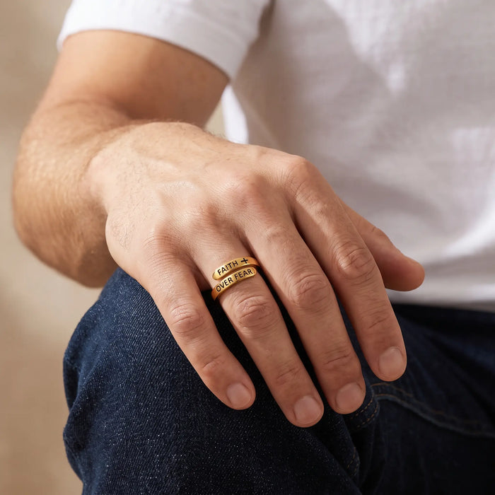 Faith Over Fear Ring — HeavySaint men model