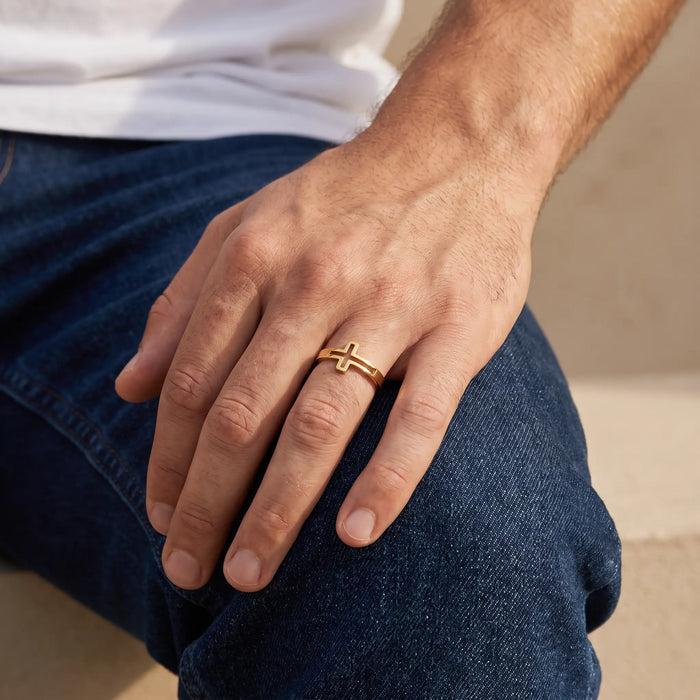 Hollow Cross Ring — HeavySaint men model