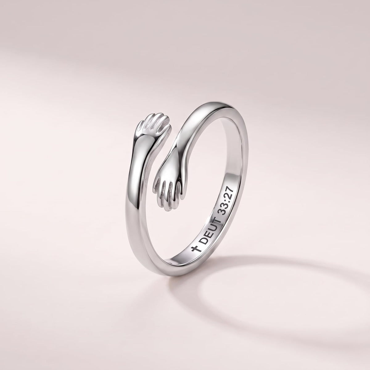Everlasting Arms Hug Ring in silver, engraved ✝ DEUT 33:27 inside