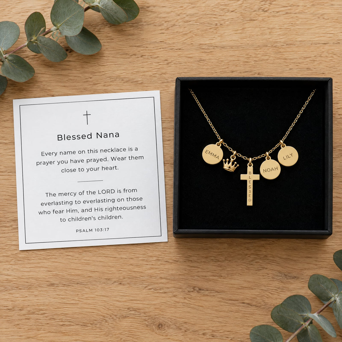 Gift box with the "Blessed Nana" Psalm 103:17 verse card