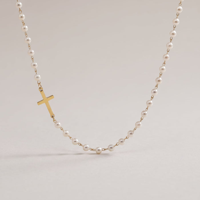 Pearl of Great Price Cross Necklace in gold