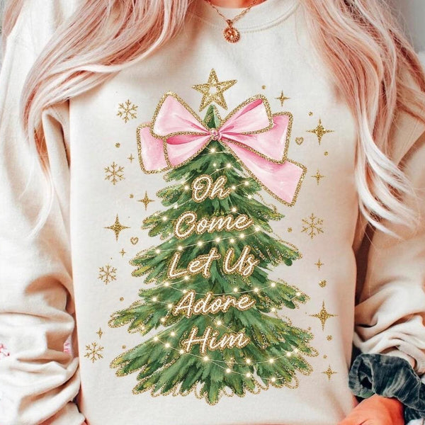 Adore Him Pink Bow Christmas Tree Jumper