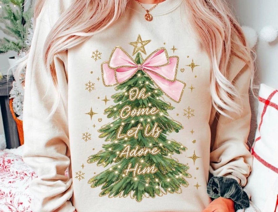 Adore Him Pink Bow Christmas Tree Jumper