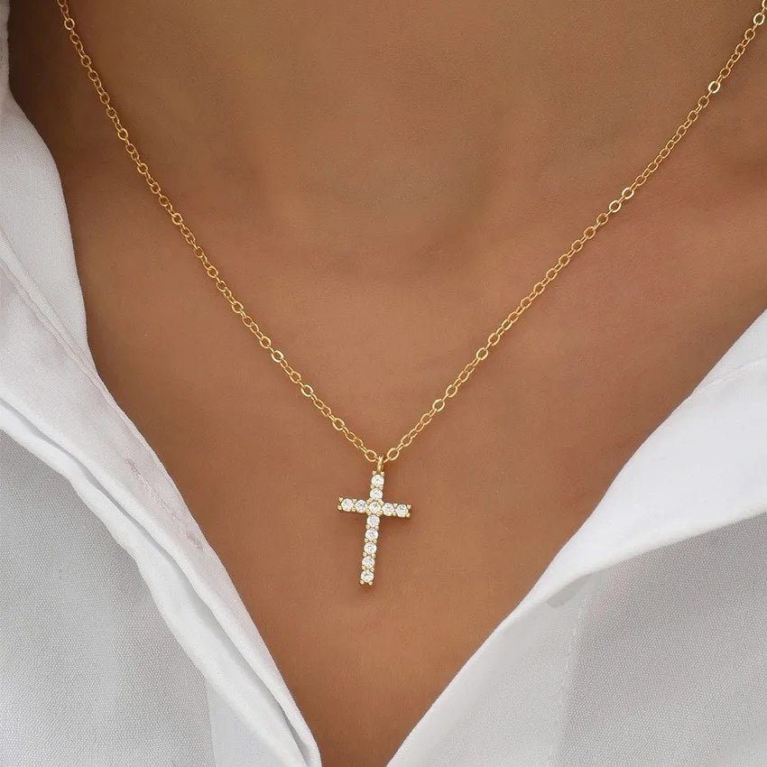 Dainty Crystal Cross Necklace