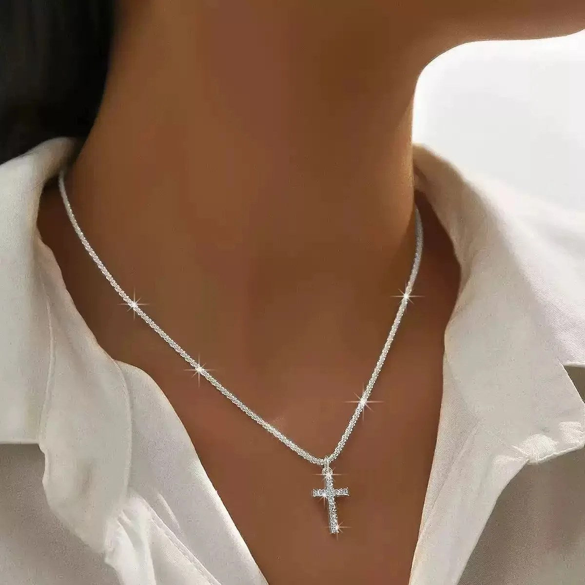 Dainty Crystal Cross Necklace