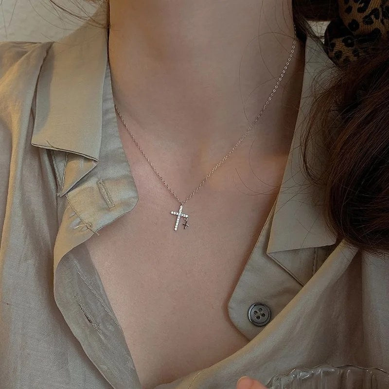 Petite Crystal Cross Necklace