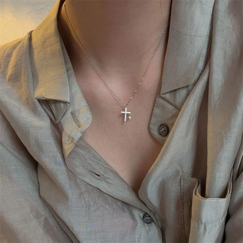 Petite Crystal Cross Necklace