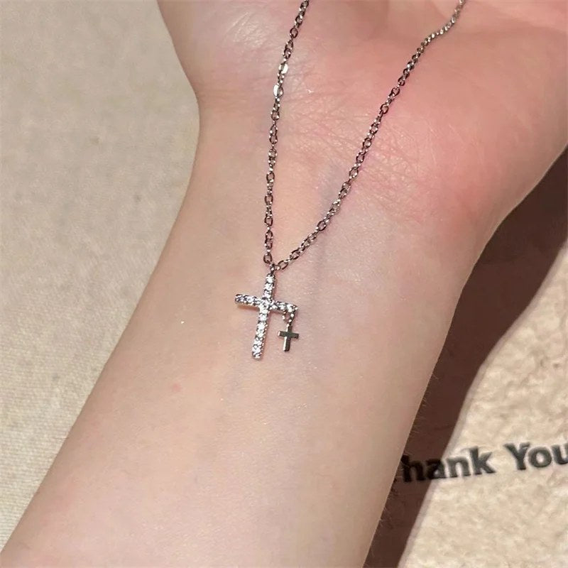 Petite Crystal Cross Necklace