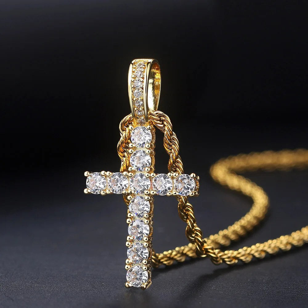 Iced Crystal Cross Rope Chain Necklace