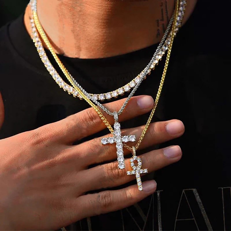 Iced Crystal Cross Rope Chain Necklace