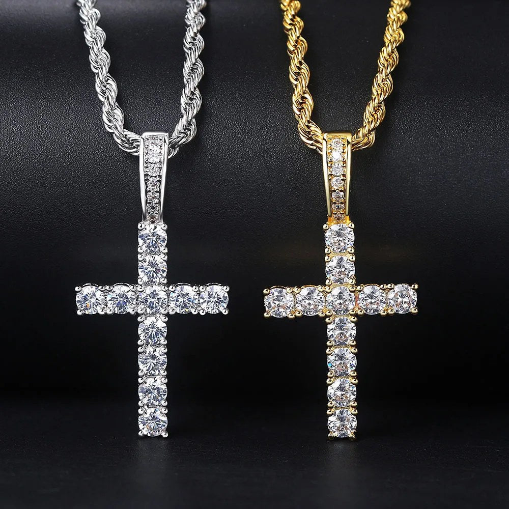 Iced Crystal Cross Rope Chain Necklace