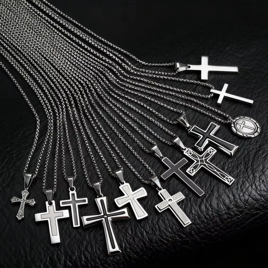 Men's Steel Cross Necklace: Choose Your Cross