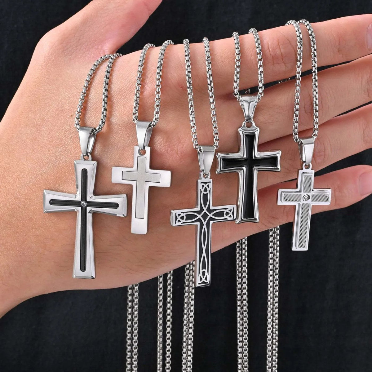 Men's Steel Cross Necklace: Choose Your Cross