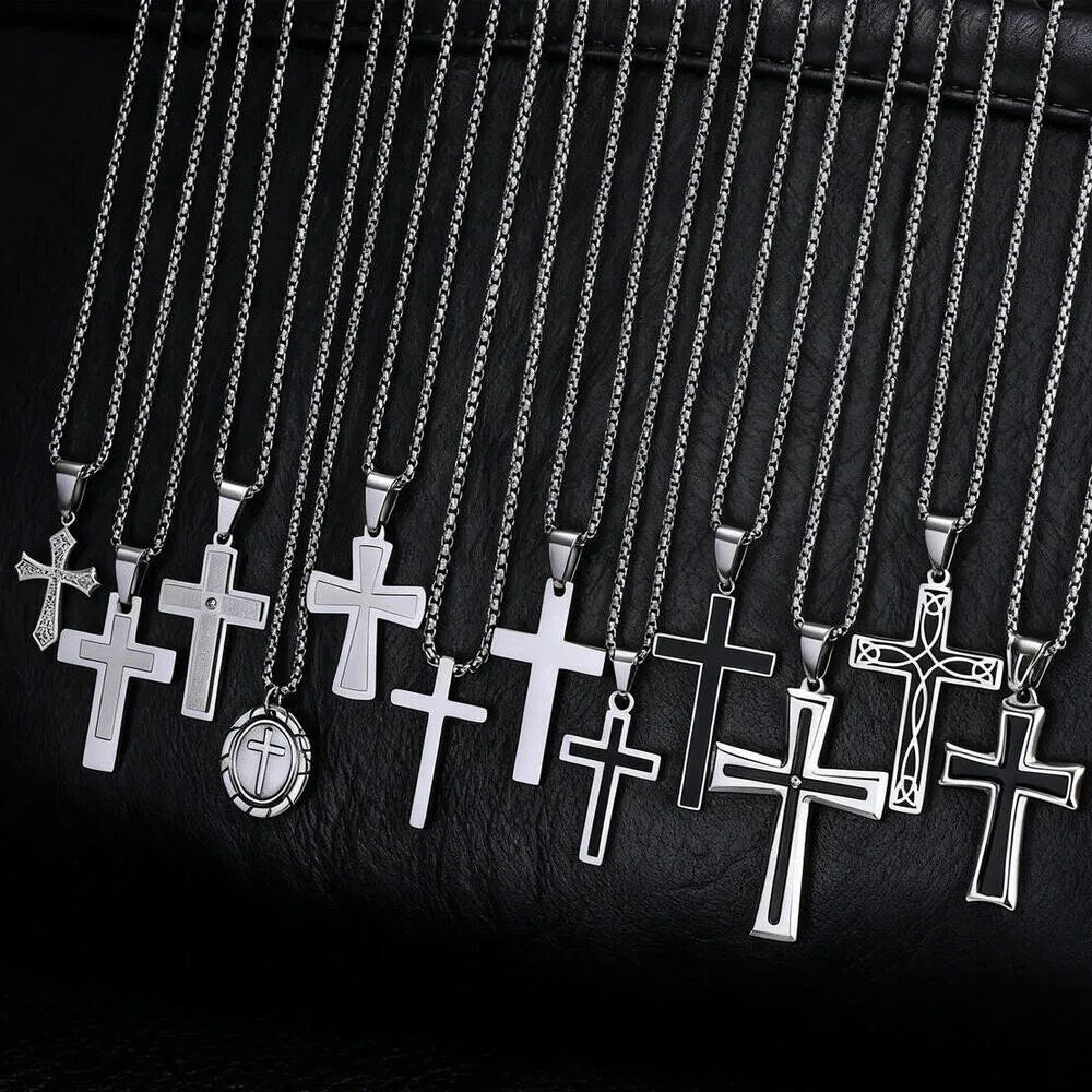 Men's Steel Cross Necklace: Choose Your Cross