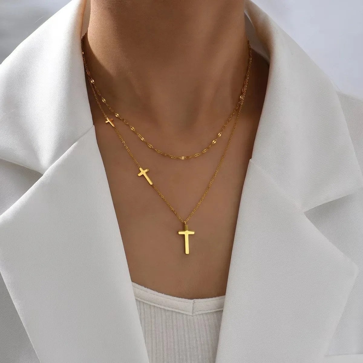 Layered Sideways Cross Necklace