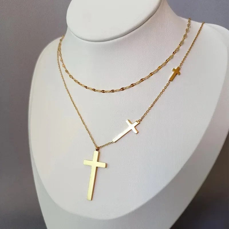Layered Sideways Cross Necklace