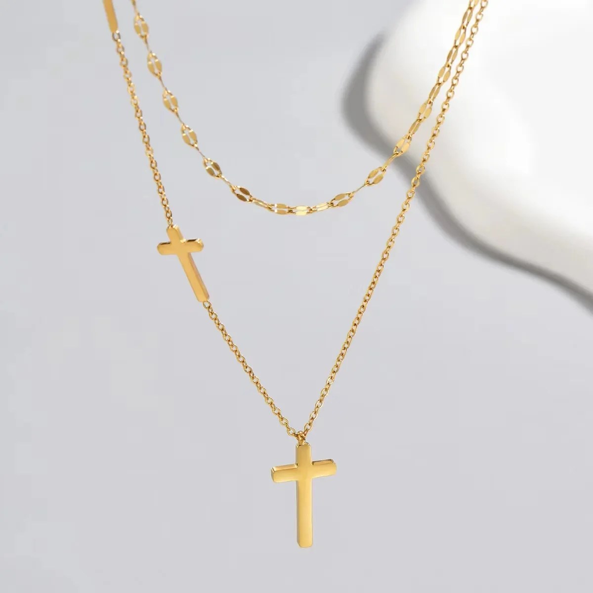 Layered Sideways Cross Necklace