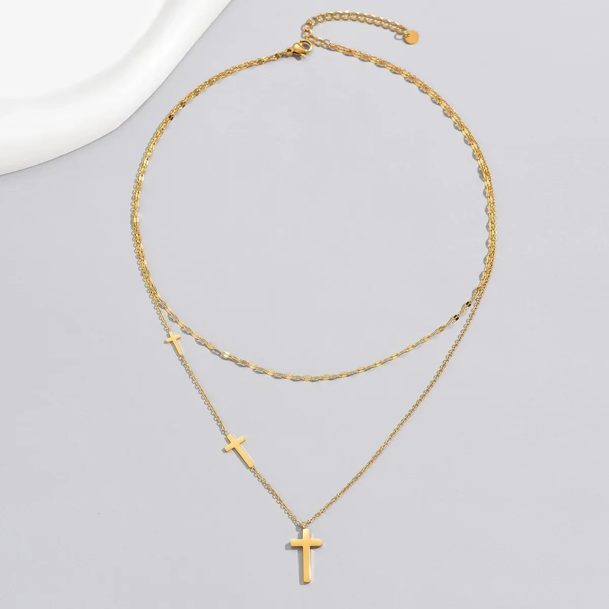 Layered Sideways Cross Necklace