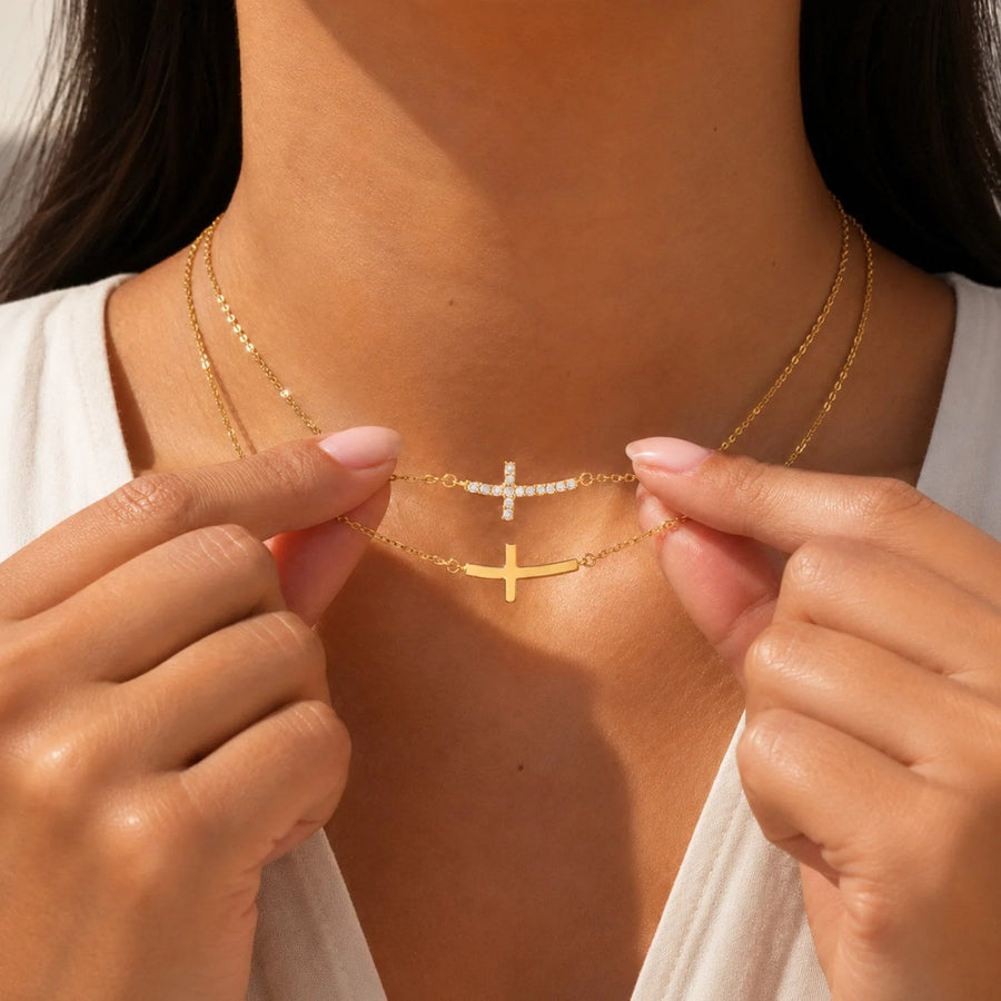 Pavé Sideways Cross Necklace