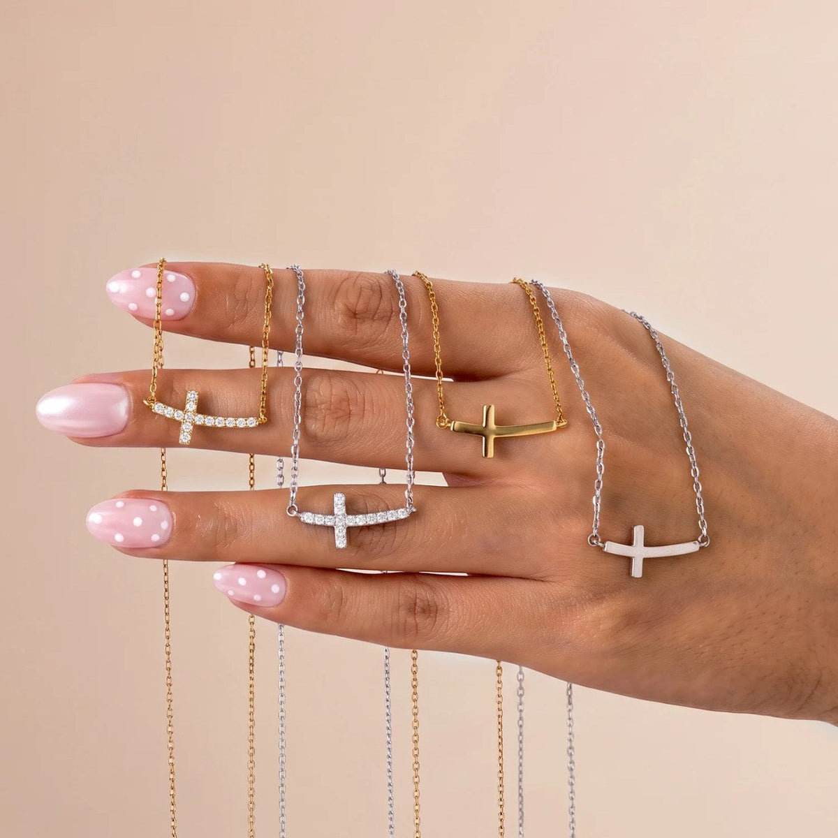 Pavé Sideways Cross Necklace