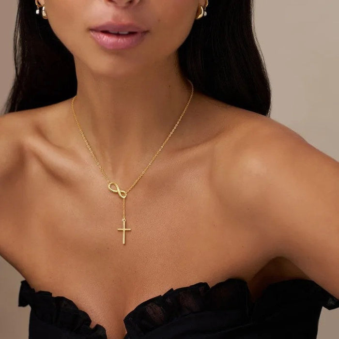 Infinity Cross Lariat Necklace