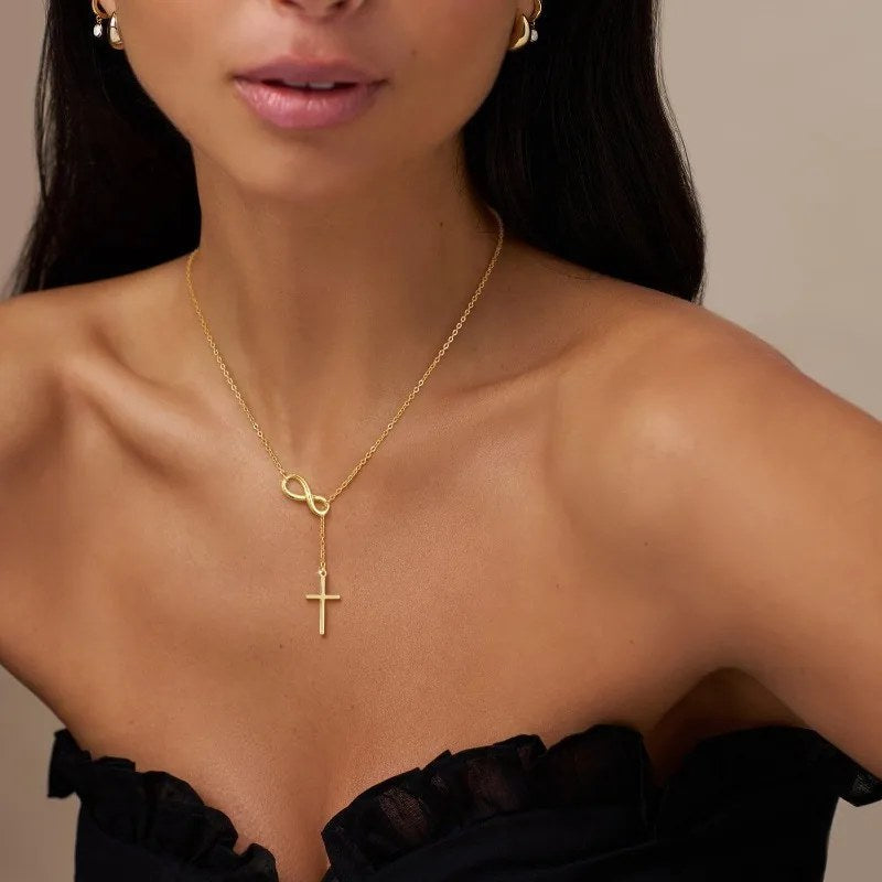 Infinity Cross Lariat Necklace