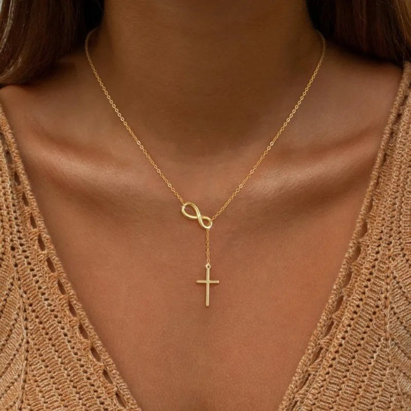 Infinity Cross Lariat Necklace